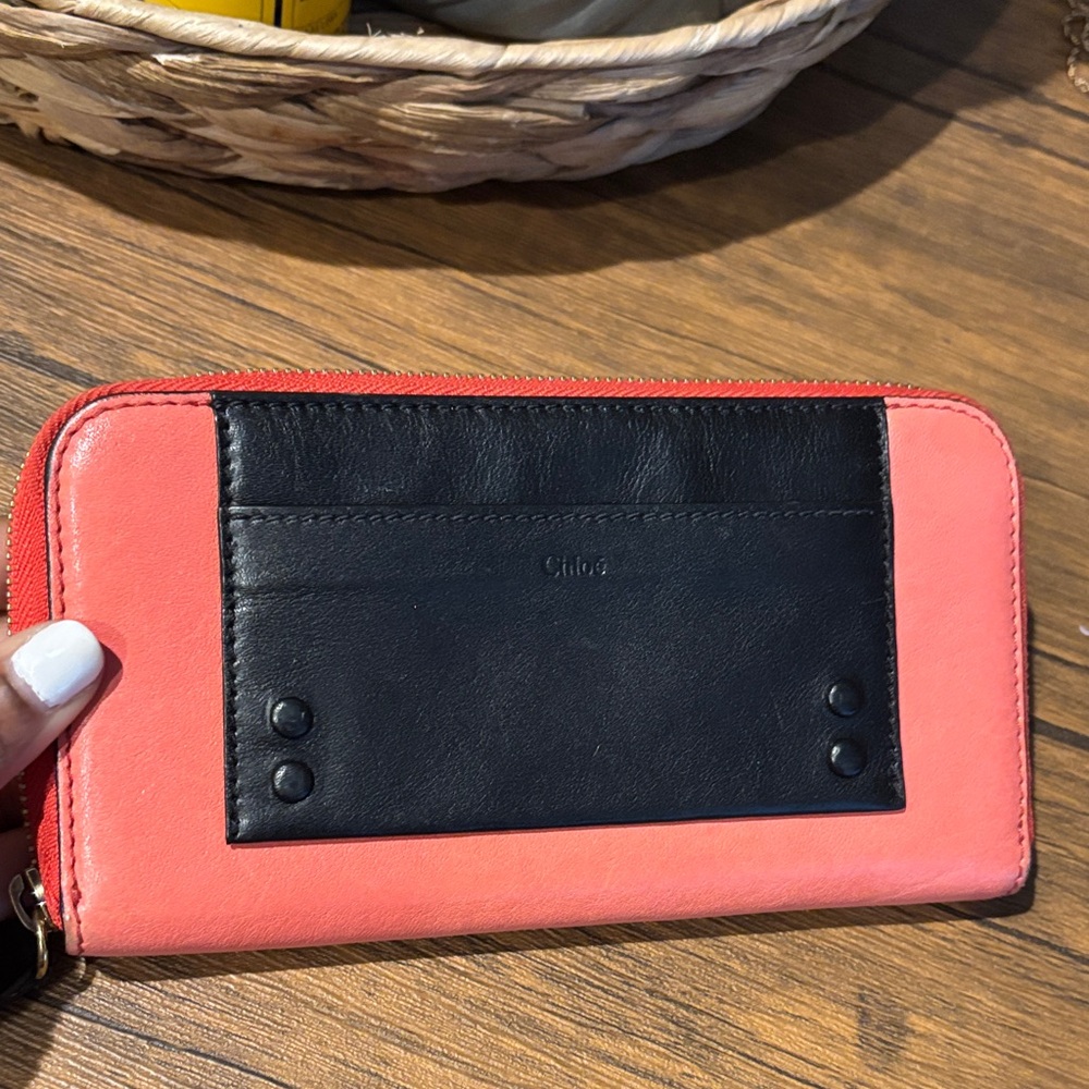 Authentic Chloé Coral and Black Wallet
